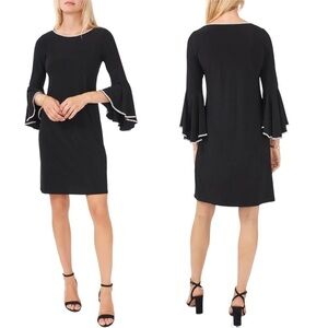 NWT CHAUS Black Rhinestone Trim Ruffle Sleeve Shift Dress Small